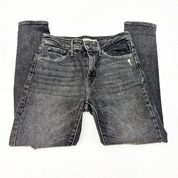 Levi's 721 High Rise Skinny Charcoal Denim Jeans Ripped Size 28 - Picture 4 of 9